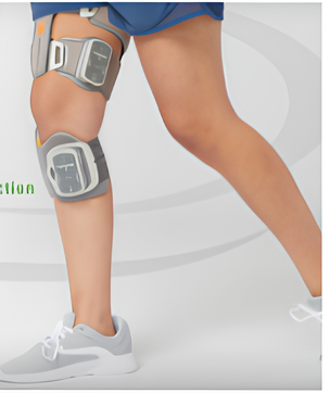 e-stim unit on woman's thigh and lower leg