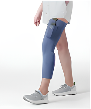 neopreen sleeve with e-stim on woman's leg