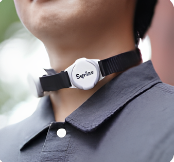 Young Man with Syrinx Artifical Larynx around neck