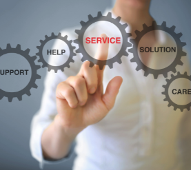 Pointing to Services sign